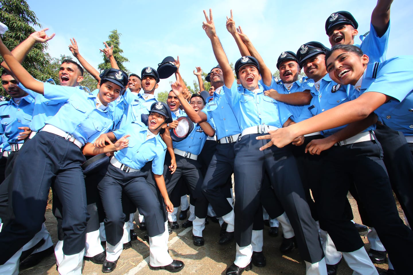 Newly commissioned Indian Air Force officers celebrating at their graduation parade